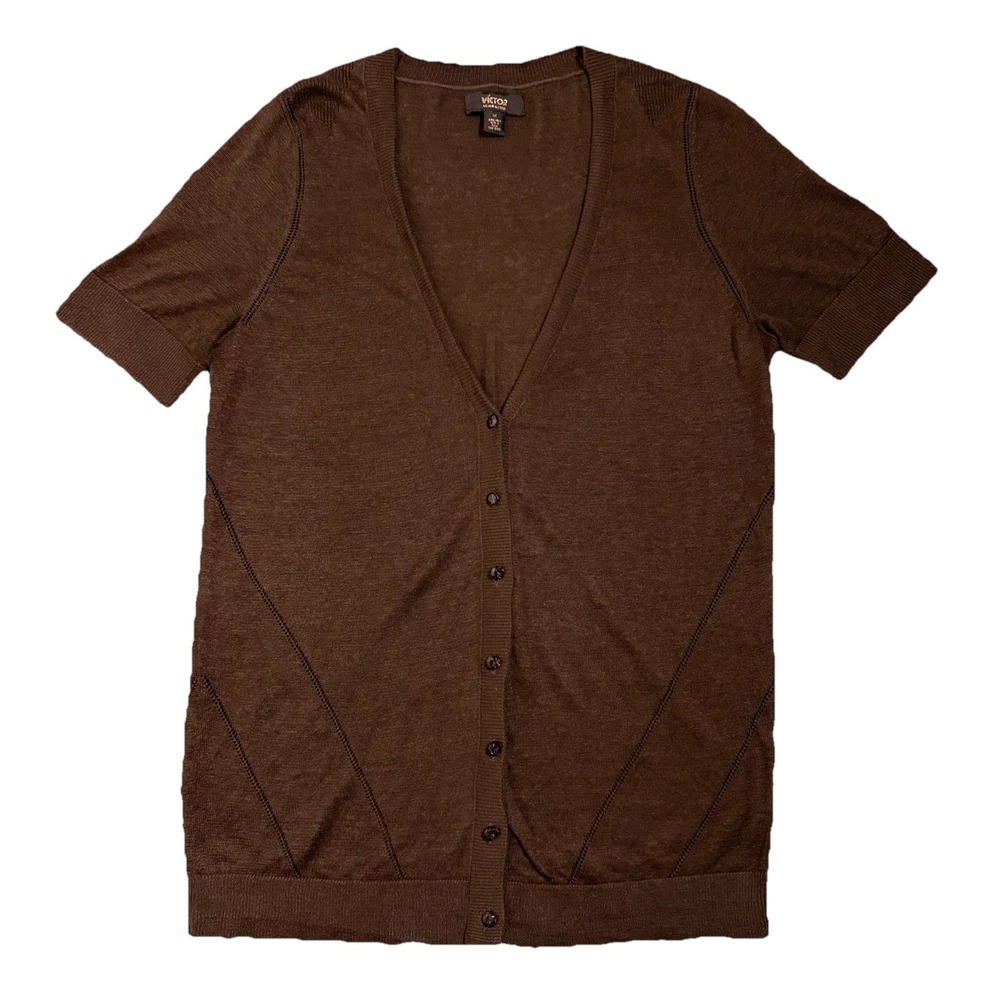 Victor Alfaro Chocolate Brown Linen Cardigan Womens Medium Preppy Heritage Fall‎